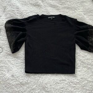 Rehab lab midriff sweater with sequined sleeves